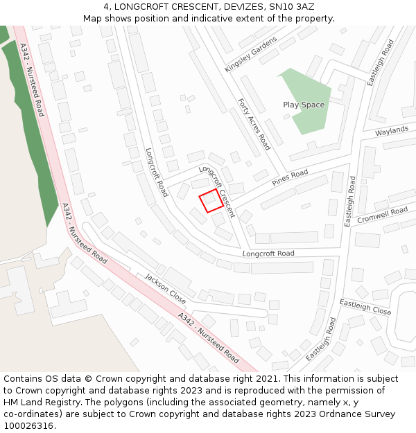 4, LONGCROFT CRESCENT, DEVIZES, SN10 3AZ: Location map and indicative extent of plot