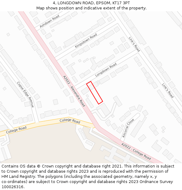 4, LONGDOWN ROAD, EPSOM, KT17 3PT: Location map and indicative extent of plot