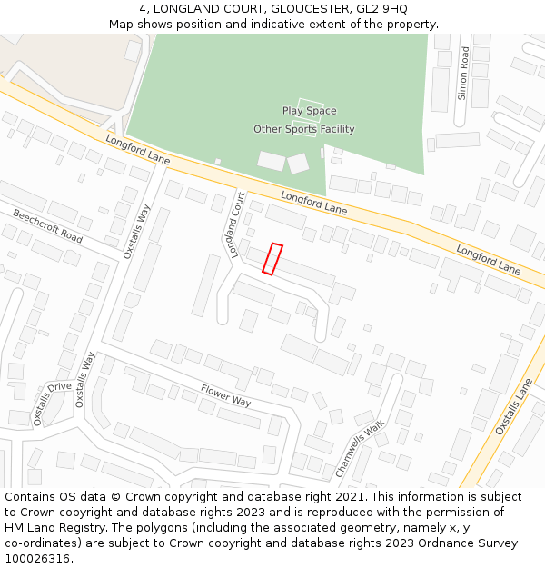 4, LONGLAND COURT, GLOUCESTER, GL2 9HQ: Location map and indicative extent of plot