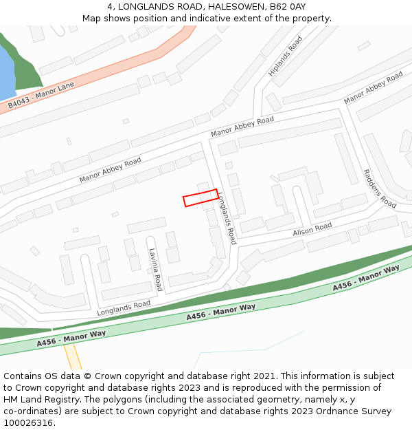 4, LONGLANDS ROAD, HALESOWEN, B62 0AY: Location map and indicative extent of plot