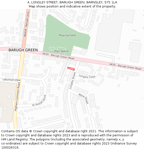 4, LONGLEY STREET, BARUGH GREEN, BARNSLEY, S75 1LA: Location map and indicative extent of plot