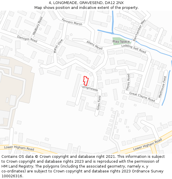 4, LONGMEADE, GRAVESEND, DA12 2NX: Location map and indicative extent of plot