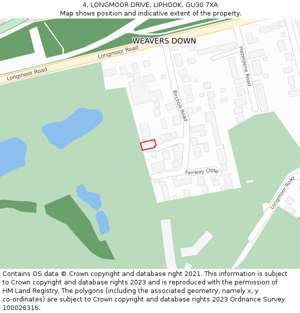 4, LONGMOOR DRIVE, LIPHOOK, GU30 7XA: Location map and indicative extent of plot