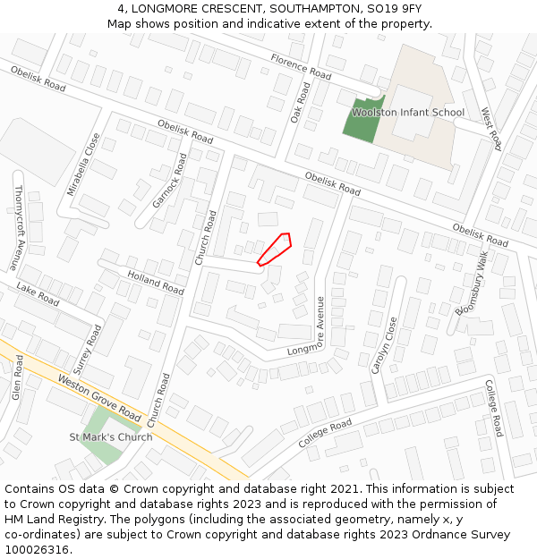 4, LONGMORE CRESCENT, SOUTHAMPTON, SO19 9FY: Location map and indicative extent of plot