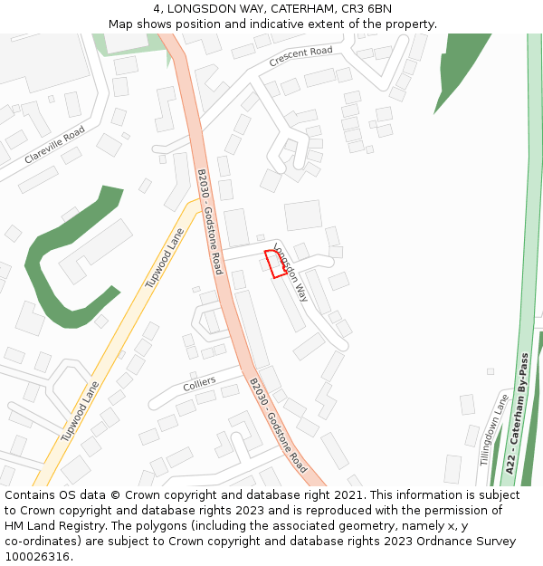 4, LONGSDON WAY, CATERHAM, CR3 6BN: Location map and indicative extent of plot