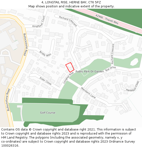 4, LONGTAIL RISE, HERNE BAY, CT6 5PZ: Location map and indicative extent of plot