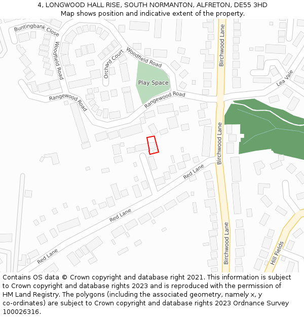 4, LONGWOOD HALL RISE, SOUTH NORMANTON, ALFRETON, DE55 3HD: Location map and indicative extent of plot