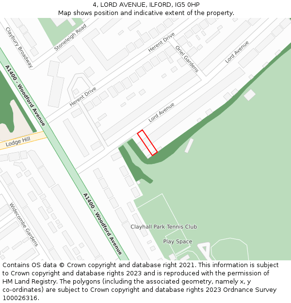 4, LORD AVENUE, ILFORD, IG5 0HP: Location map and indicative extent of plot