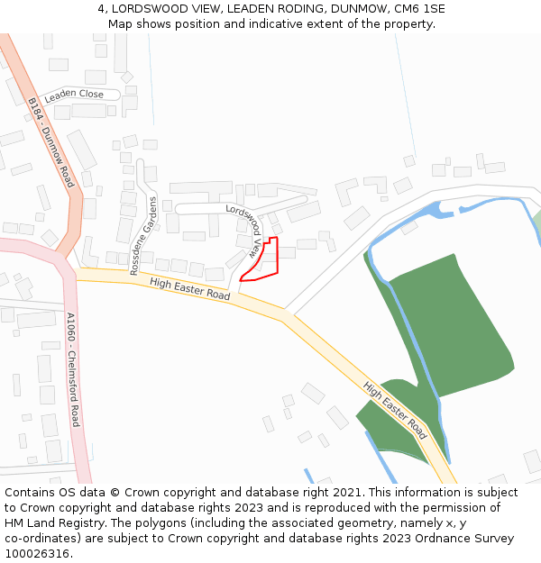 4, LORDSWOOD VIEW, LEADEN RODING, DUNMOW, CM6 1SE: Location map and indicative extent of plot