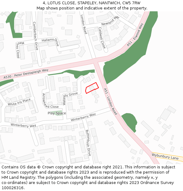 4, LOTUS CLOSE, STAPELEY, NANTWICH, CW5 7RW: Location map and indicative extent of plot