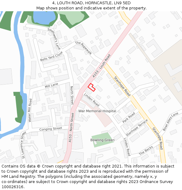 4, LOUTH ROAD, HORNCASTLE, LN9 5ED: Location map and indicative extent of plot