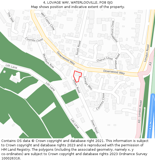 4, LOVAGE WAY, WATERLOOVILLE, PO8 0JG: Location map and indicative extent of plot