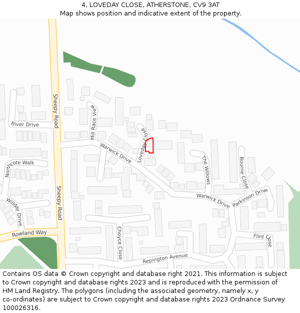 4, LOVEDAY CLOSE, ATHERSTONE, CV9 3AT: Location map and indicative extent of plot