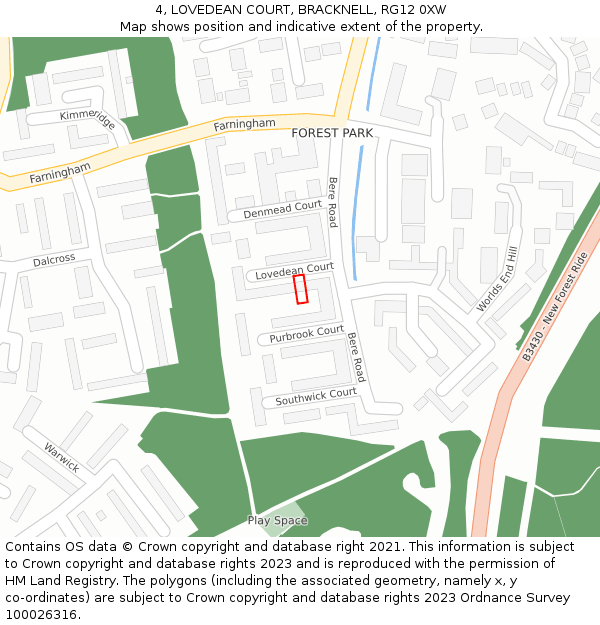 4, LOVEDEAN COURT, BRACKNELL, RG12 0XW: Location map and indicative extent of plot