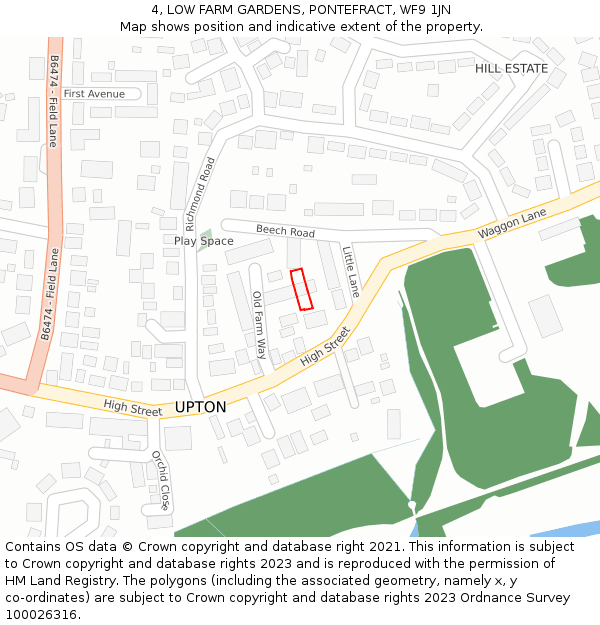 4, LOW FARM GARDENS, PONTEFRACT, WF9 1JN: Location map and indicative extent of plot