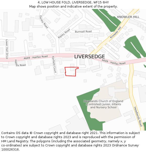 4, LOW HOUSE FOLD, LIVERSEDGE, WF15 6HY: Location map and indicative extent of plot