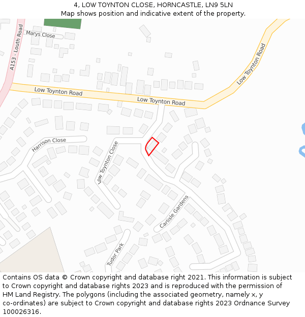 4, LOW TOYNTON CLOSE, HORNCASTLE, LN9 5LN: Location map and indicative extent of plot