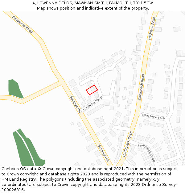 4, LOWENNA FIELDS, MAWNAN SMITH, FALMOUTH, TR11 5GW: Location map and indicative extent of plot