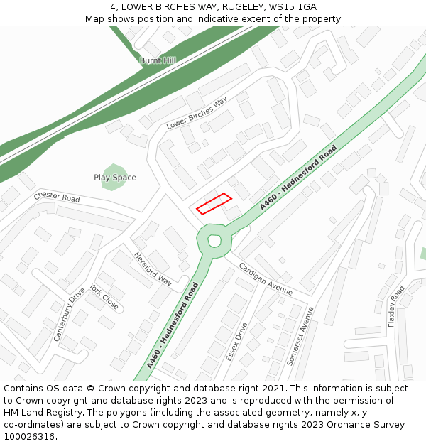 4, LOWER BIRCHES WAY, RUGELEY, WS15 1GA: Location map and indicative extent of plot