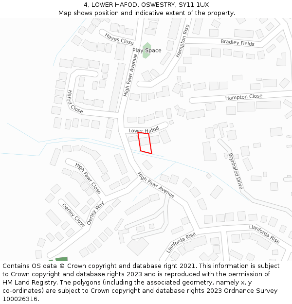 4, LOWER HAFOD, OSWESTRY, SY11 1UX: Location map and indicative extent of plot