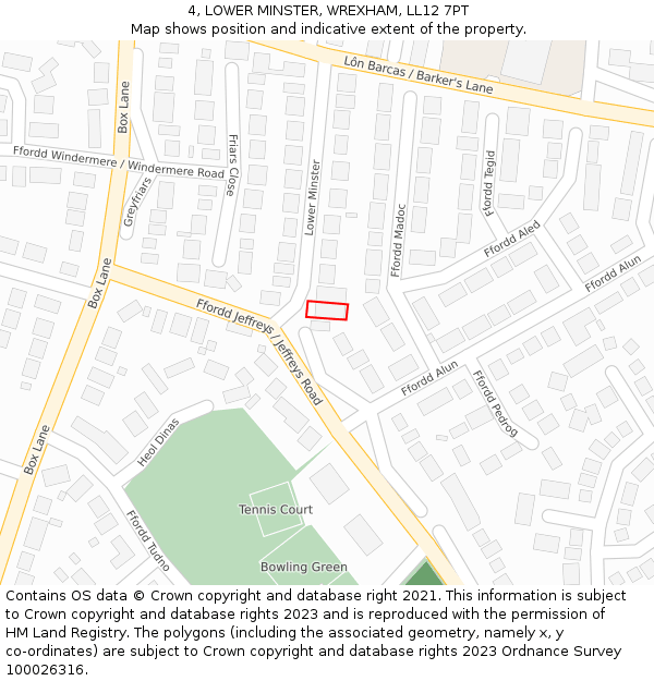 4, LOWER MINSTER, WREXHAM, LL12 7PT: Location map and indicative extent of plot