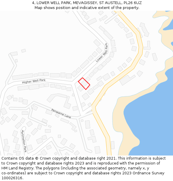 4, LOWER WELL PARK, MEVAGISSEY, ST AUSTELL, PL26 6UZ: Location map and indicative extent of plot