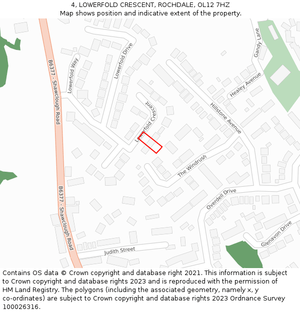 4, LOWERFOLD CRESCENT, ROCHDALE, OL12 7HZ: Location map and indicative extent of plot