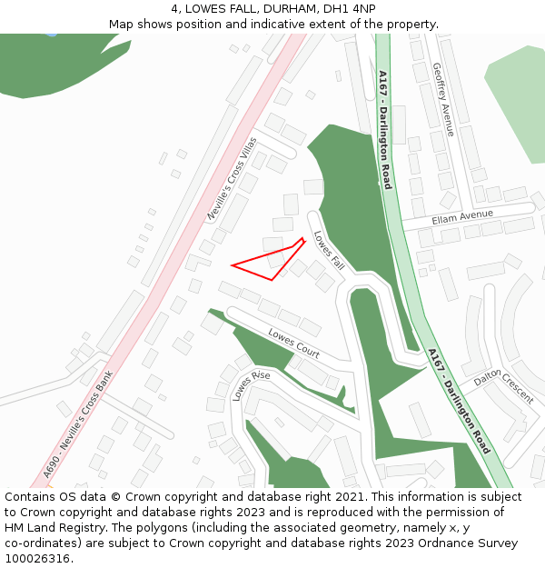 4, LOWES FALL, DURHAM, DH1 4NP: Location map and indicative extent of plot
