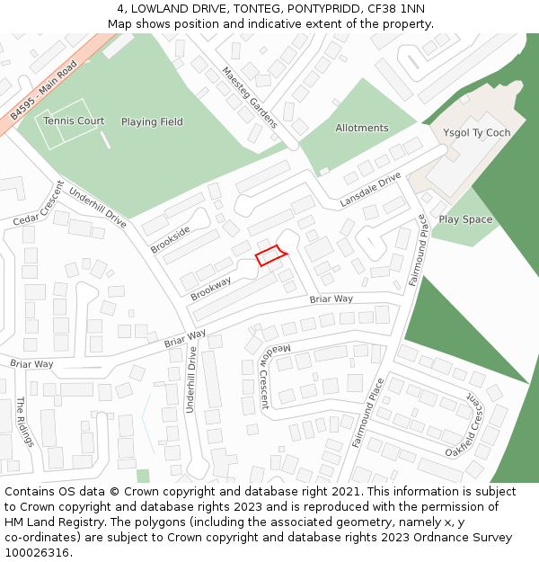 4, LOWLAND DRIVE, TONTEG, PONTYPRIDD, CF38 1NN: Location map and indicative extent of plot