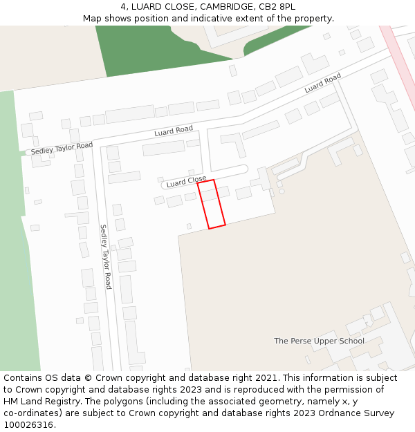 4, LUARD CLOSE, CAMBRIDGE, CB2 8PL: Location map and indicative extent of plot