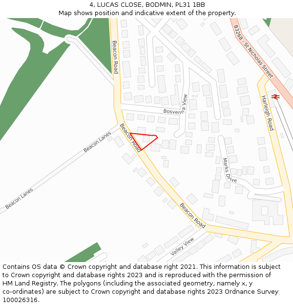 4, LUCAS CLOSE, BODMIN, PL31 1BB: Location map and indicative extent of plot