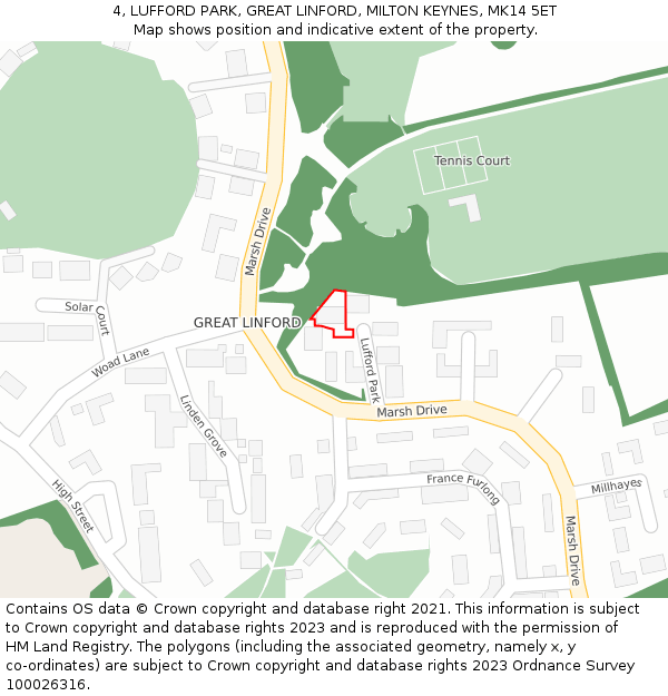 4, LUFFORD PARK, GREAT LINFORD, MILTON KEYNES, MK14 5ET: Location map and indicative extent of plot