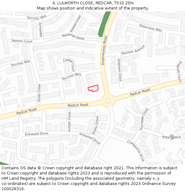 4, LULWORTH CLOSE, REDCAR, TS10 2SN: Location map and indicative extent of plot