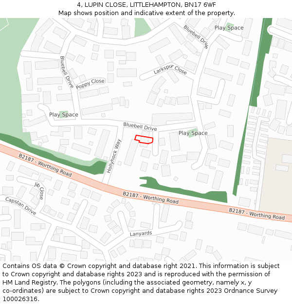 4, LUPIN CLOSE, LITTLEHAMPTON, BN17 6WF: Location map and indicative extent of plot