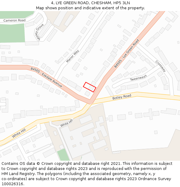 4, LYE GREEN ROAD, CHESHAM, HP5 3LN: Location map and indicative extent of plot