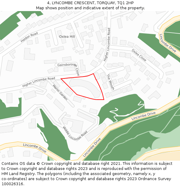 4, LYNCOMBE CRESCENT, TORQUAY, TQ1 2HP: Location map and indicative extent of plot