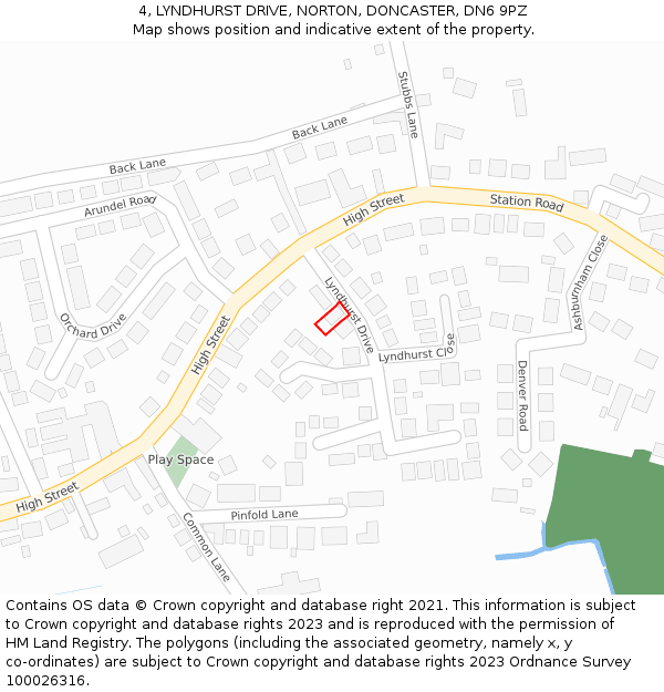 4, LYNDHURST DRIVE, NORTON, DONCASTER, DN6 9PZ: Location map and indicative extent of plot