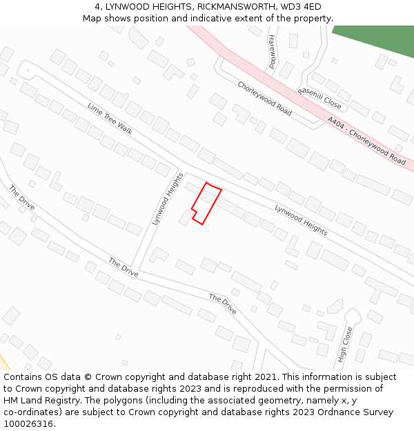 4, LYNWOOD HEIGHTS, RICKMANSWORTH, WD3 4ED: Location map and indicative extent of plot