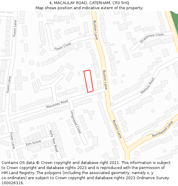 4, MACAULAY ROAD, CATERHAM, CR3 5HQ: Location map and indicative extent of plot