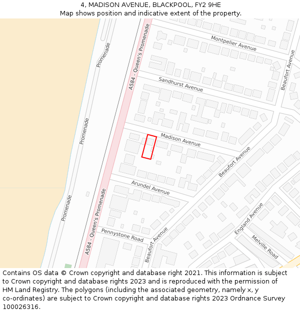 4, MADISON AVENUE, BLACKPOOL, FY2 9HE: Location map and indicative extent of plot