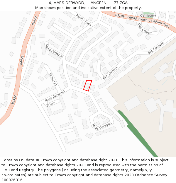 4, MAES DERWYDD, LLANGEFNI, LL77 7GA: Location map and indicative extent of plot