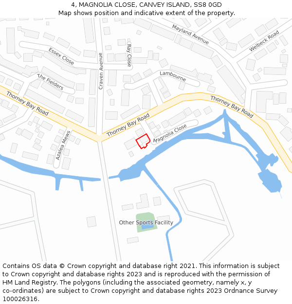 4, MAGNOLIA CLOSE, CANVEY ISLAND, SS8 0GD: Location map and indicative extent of plot