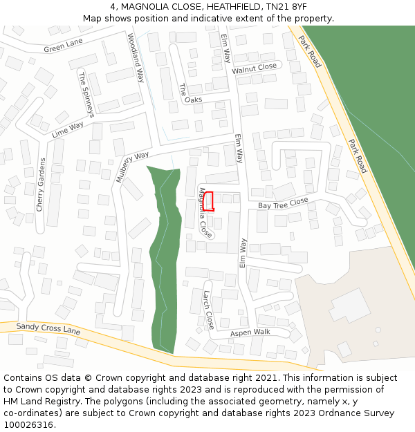 4, MAGNOLIA CLOSE, HEATHFIELD, TN21 8YF: Location map and indicative extent of plot