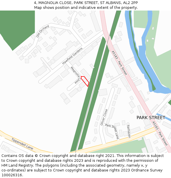 4, MAGNOLIA CLOSE, PARK STREET, ST ALBANS, AL2 2PP: Location map and indicative extent of plot