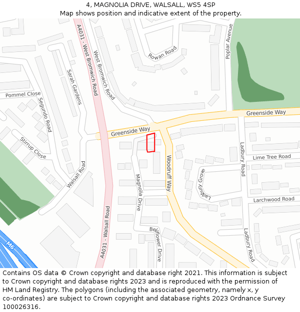 4, MAGNOLIA DRIVE, WALSALL, WS5 4SP: Location map and indicative extent of plot