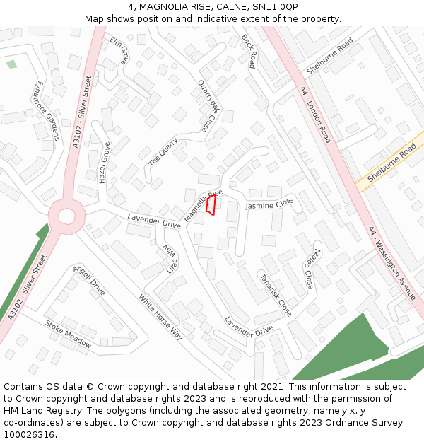 4, MAGNOLIA RISE, CALNE, SN11 0QP: Location map and indicative extent of plot