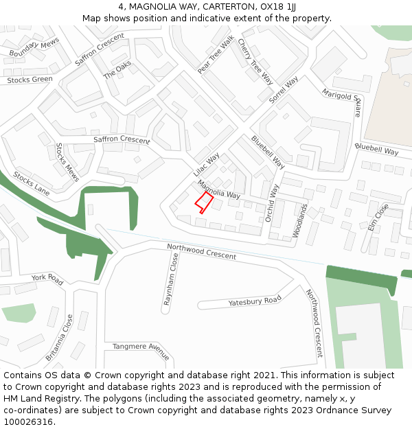 4, MAGNOLIA WAY, CARTERTON, OX18 1JJ: Location map and indicative extent of plot