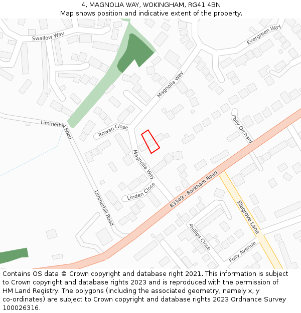 4, MAGNOLIA WAY, WOKINGHAM, RG41 4BN: Location map and indicative extent of plot