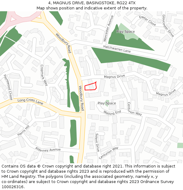 4, MAGNUS DRIVE, BASINGSTOKE, RG22 4TX: Location map and indicative extent of plot