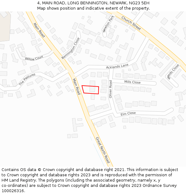 4, MAIN ROAD, LONG BENNINGTON, NEWARK, NG23 5EH: Location map and indicative extent of plot